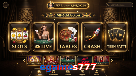 Main screen of Egames777 casino page for PK players