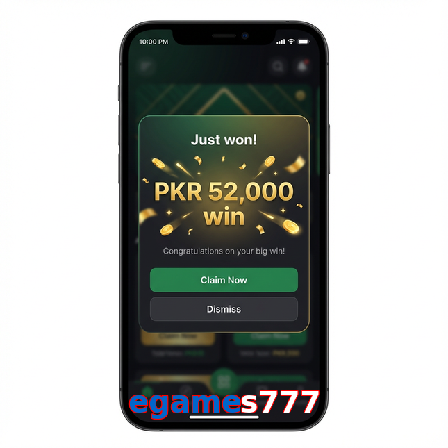 Main screen of Egames777 win page for PK players